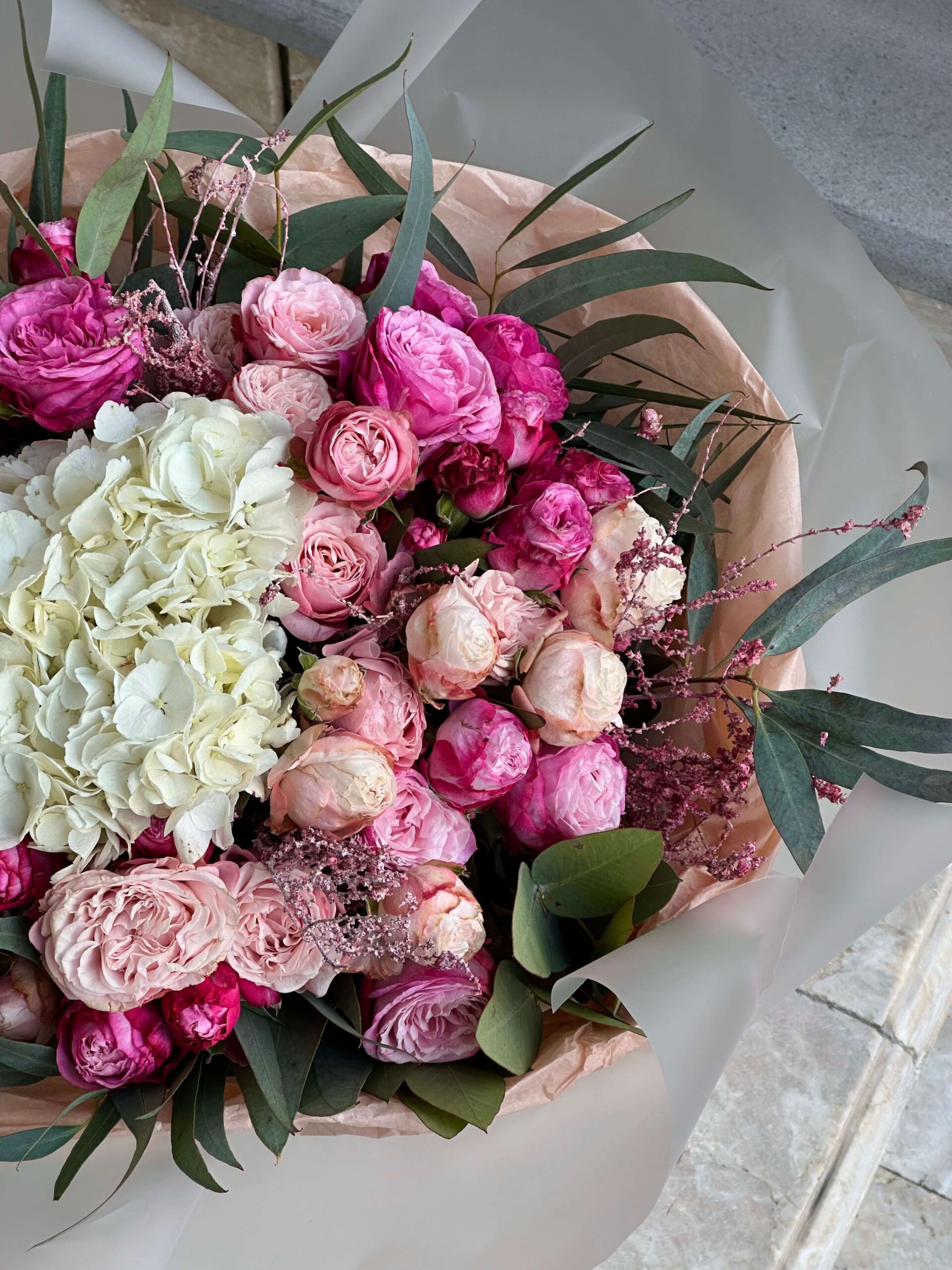 Bouquet with White Hortensia and Spray Roses - Image 3